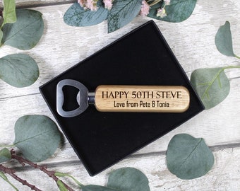 Personalised Engraved Wooden Bottle Opener | Any Age Birthday Gift | Gift for Friend, Dad, Mum, Son, Brother etc. | Beer Bottle Opener