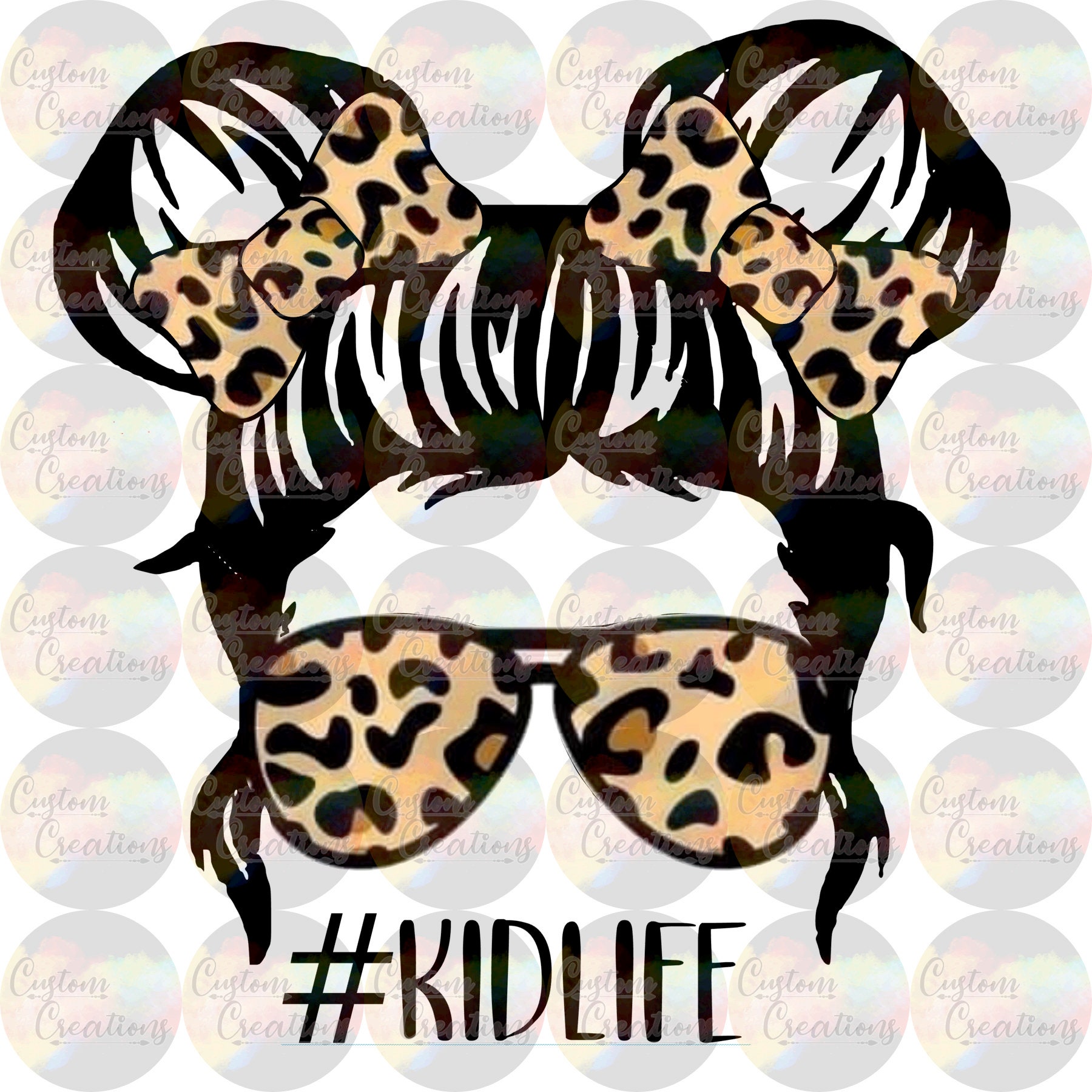 Kid Life Leopard Head Messy Bun Print Sublimation Transfer Ready To P…