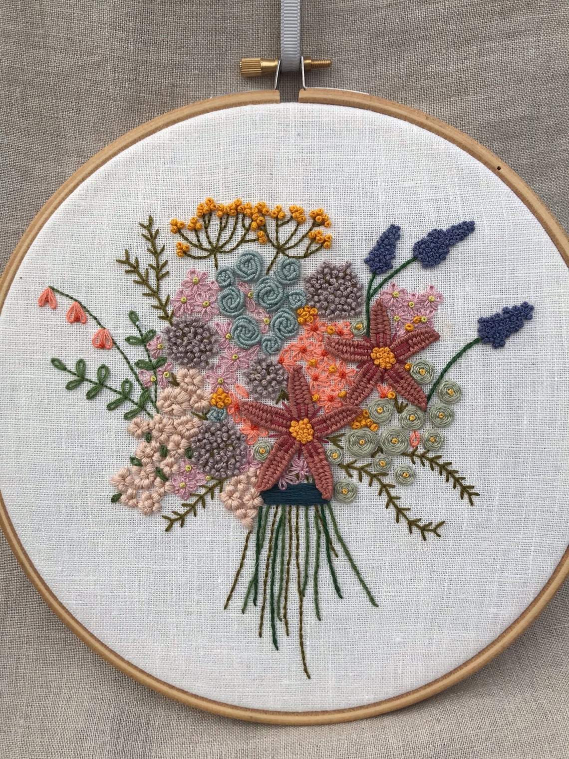 Hand Embroidered Flower Hoop Wall Hanging Large 8 Etsy