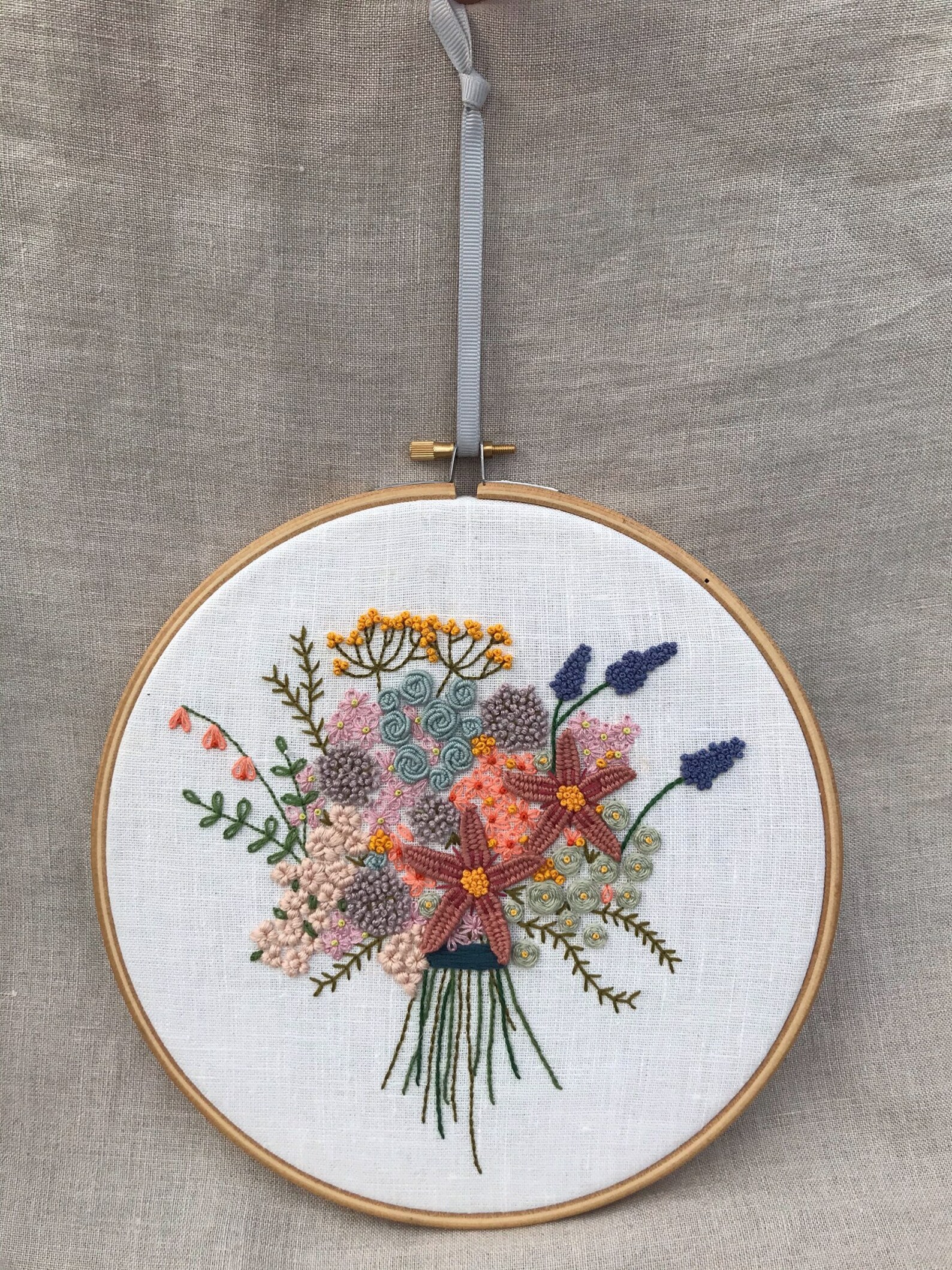Hand Embroidered Flower Hoop Wall Hanging Large 8 Etsy