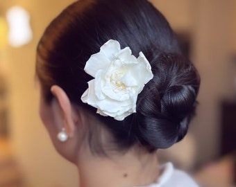 Conjunto de horquillas de gardenia preservada, tocado floral grande, accesorios para el cabello de novia con rosas