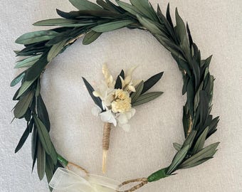 Preserved Real Olive Leaf Hair Wreath, Greenery Headband, Olive Leaves Woodland Halo Crown