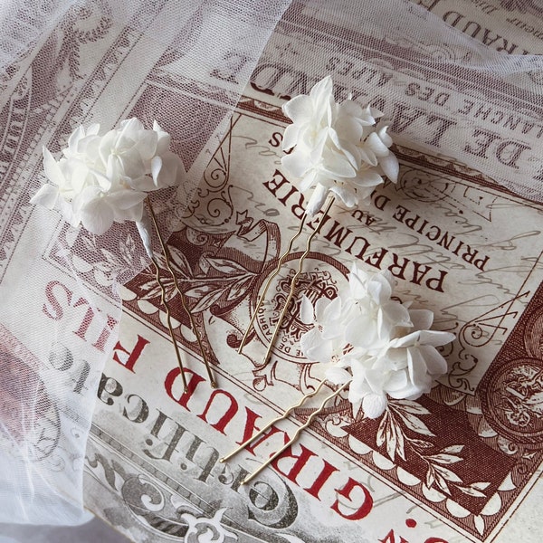 Épingles à cheveux fleurs séchées Mariage, Accessoires pour cheveux floraux mariage Simple bandeau floral minimaliste de mariée Pics à cheveux hortensia blanc ivoire Royaume-Uni