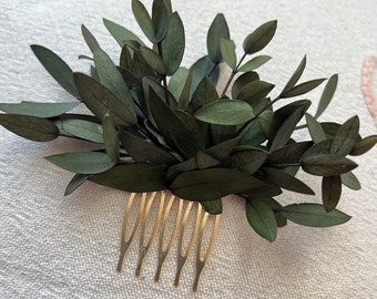 Eucalyptus Hair Comb for Brides, Minimalist Wedding Everlasting Greenery Olive Like Leaves Simple Floral Hair Accessories Bridesmaids