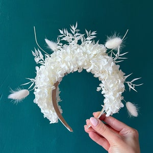Ivory Hydrangea Floral Headband for Brides, Boho Bridal Statement Headpiece Ivory White, Wild Looking Flower Tiara Large, Big Flower Crown image 1