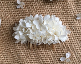 Boho Bridal White Ivory Dried Real Flower Hair Piece, Summer Wedding Romantic Bride Dry Flower Hair Comb, Floral Headpiece