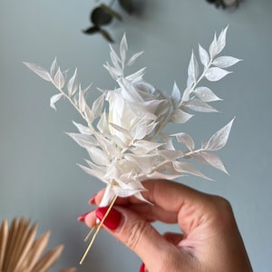 White Rose Hair Pin: Gold Wedding Hair Accessories, Preserved Flowers