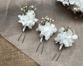 Babys Breath Hair Pins, White Hydrangea and Gypsophila Hair Accessories, Gypsophila Hair Crown, Dried Flower Hair Wreath for Brides,