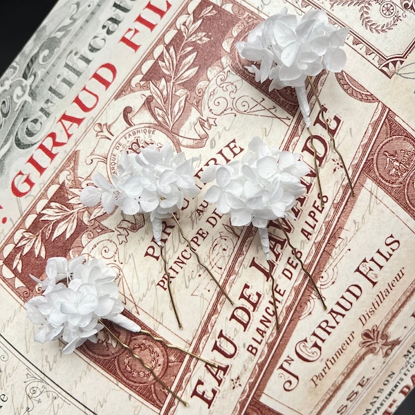 Dried Flower Hair Pins Wedding, Wedding Floral Hair Accessories Simple Minimalist Floral Bride Headpiece White Ivory Hydrangea Hair Picks UK