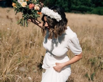 Boho Bridal White Flower Crown, Ivory Hydrangea Headband for Brides, Miranda Kerr Flower Tiara, Flower Girl Crown, Floral Hair Accessories