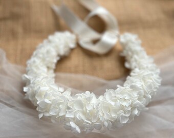 Bridal White Dried Flower Crown, Ivory Floral Headpiece, Boho Wedding Flower Girl Cream Headband Wreath Dried Flower Hair Accessories