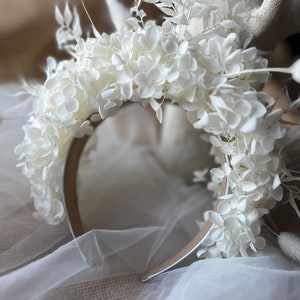 Ivory Hydrangea Floral Headband for Brides, Boho Bridal Statement Headpiece Ivory White, Wild Looking Flower Tiara Large, Big Flower Crown image 8