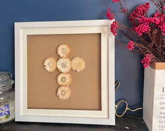 Dried Floral Holy Cross Wall Art, Dried Flower Gift for Xmas, Framed Floral Cross Wall Decoration, Everlasting Christmas Gift