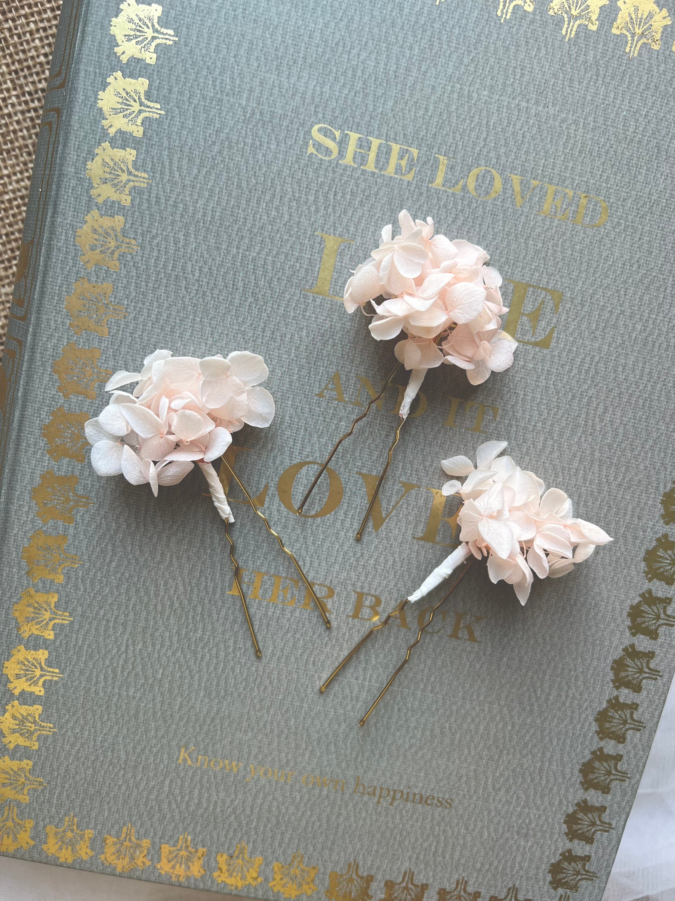 Blush Pink Wedding Bridal Dried Flower Hair Pins, Light Pale Floral Accessories, Bridesmaids Accessories Pastel