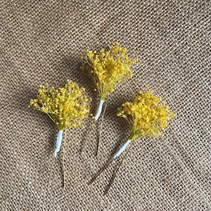 Yellow Floral Hair Pins, Dried Flower Hair Pins, Yellow Gypsophila Hair Pins, Preserved Babys Breath Hair Accessories, Minimal Bridal Pins