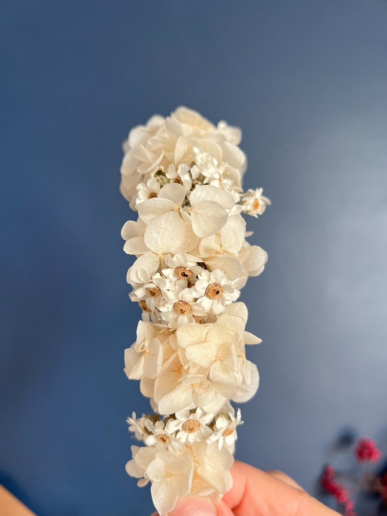 Daisy Headband, Hydrangea and Daisy Floral Tiara, Dried Mini Daisy Flower Crown, Dried Flower Crown, Ivory Daisy Floral Headpiece imagem 5