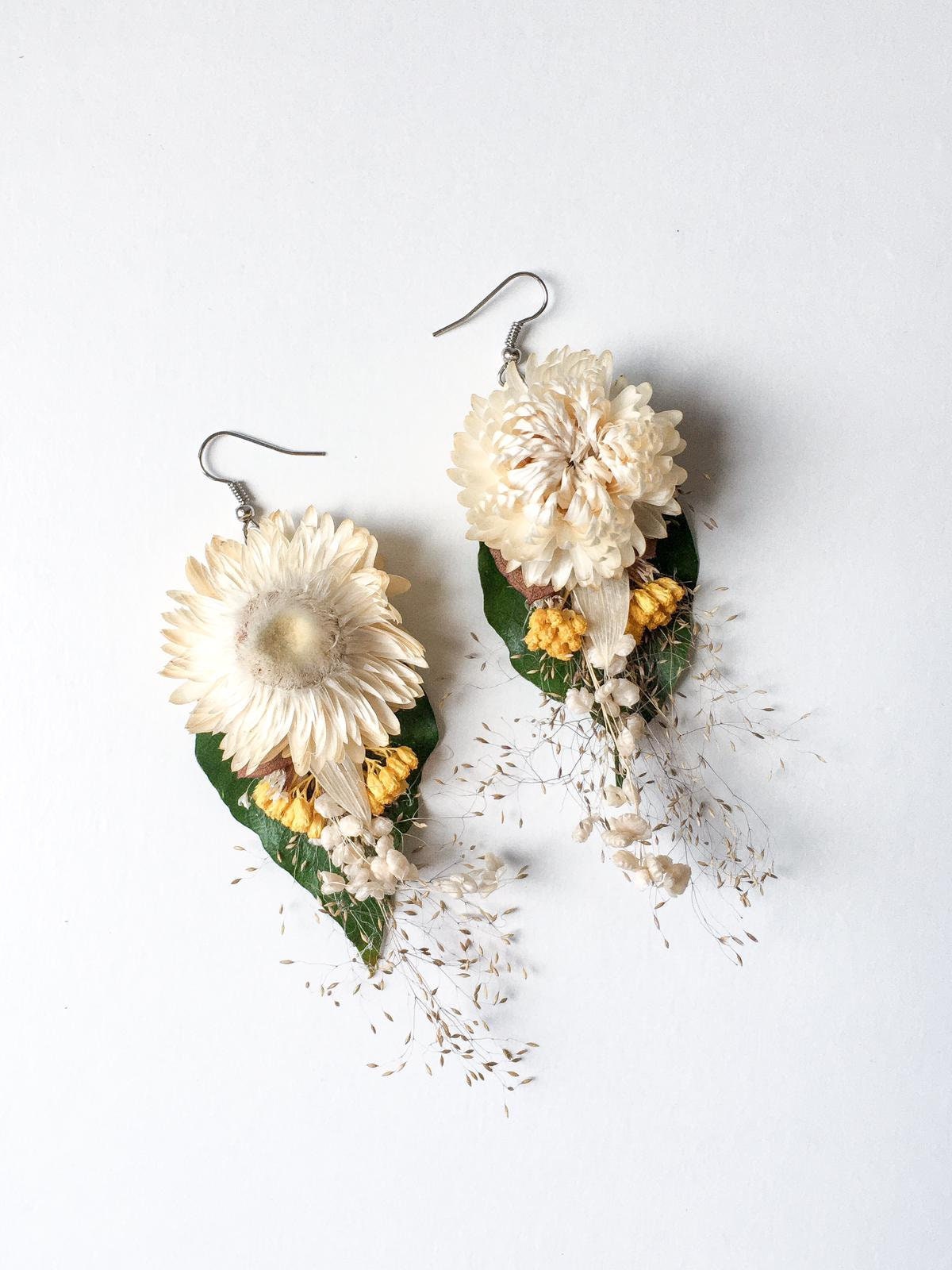 Handmade Real Flower Earrings, Dried Flowers, Boho Wedding Bridal Accessories, Botanical Dry Birthday Gift For Her UK