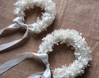 Bridal White Dried Flower Crown, Ivory Floral Headpiece, Boho Wedding Flower Girl Cream Headband Wreath Dried Flower Hair Accessories