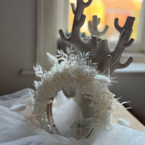 Ivory Hydrangea Floral Headband for Brides, Boho Bridal Statement Headpiece Ivory White, Wild Looking Flower Tiara Large, Big Flower Crown image 9