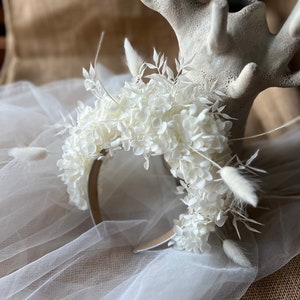 Ivory Hydrangea Floral Headband for Brides, Boho Bridal Statement Headpiece Ivory White, Wild Looking Flower Tiara Large, Big Flower Crown image 3