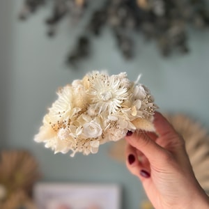 Boho Bridal Dried Flower Barrette: Ivory Cream Wedding Hair Clip