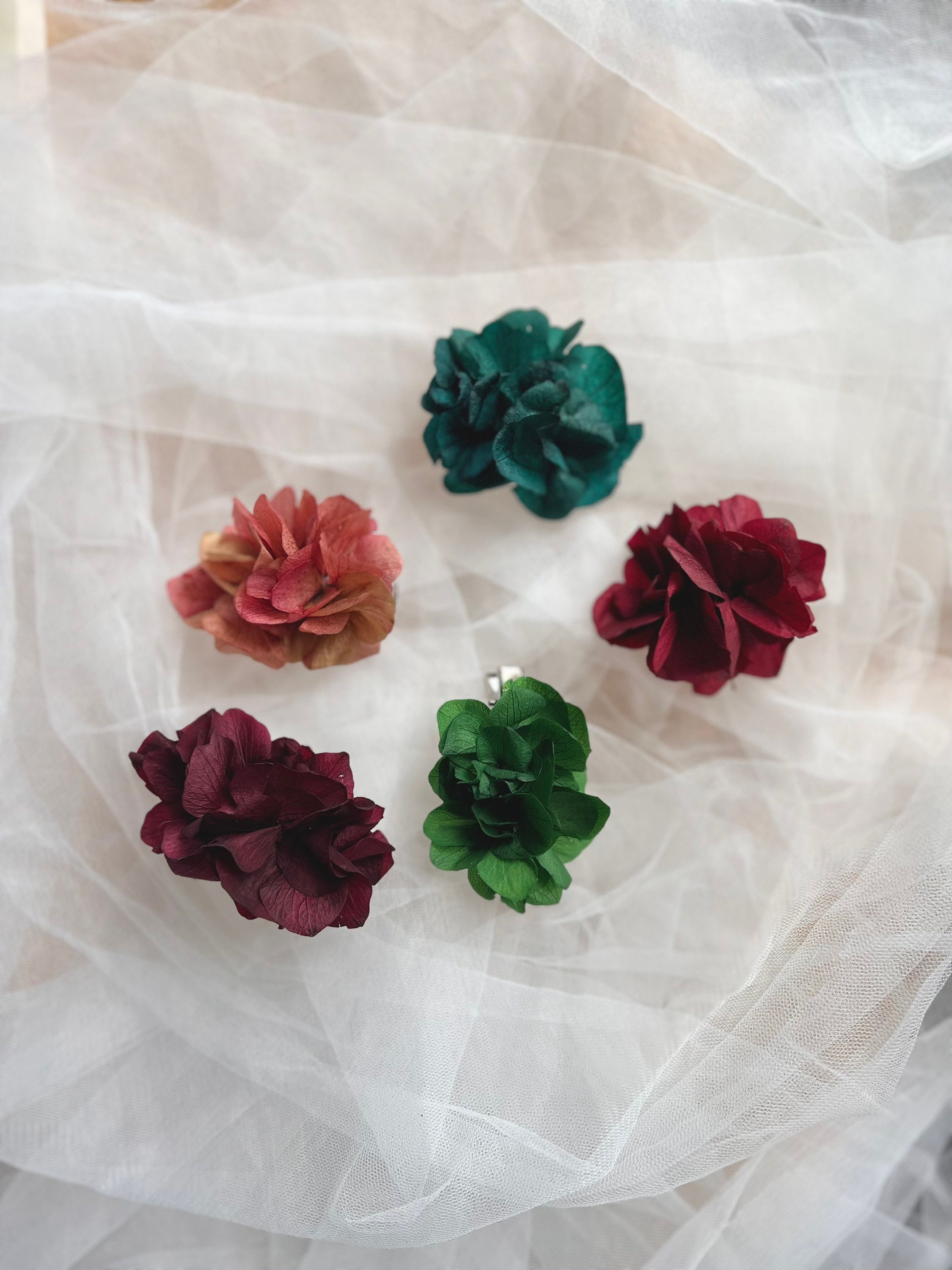 Handmade Bridesmaids Gift Hair Accessories, Dried Flower Clips Red Teal Green Burgundy, Small Floral Piece