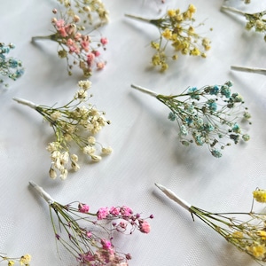 Getrocknete Blumen Haarnadeln, Blumenmädchen Gypsophila Haarnadeln Baby Atem Bunte Blumen Haarschmuck Minimale Brautnadeln Blumen Haarteil