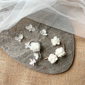 Boho Bridal Flower Ear Cuff: Handmade Hydrangea Wedding Ear Climber