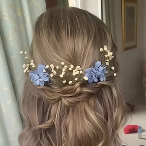 Dried Flower Hair Pins: Hydrangea & Gypsophila, Bridal Floral Piece