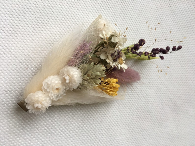 Handmade Flower Hair Clip UK, Pastel Floral Hair Clip, Dried Flower Ivory Hair Piece, Bohemian Bridal Hair Accessories, Unique Design Gift image 8