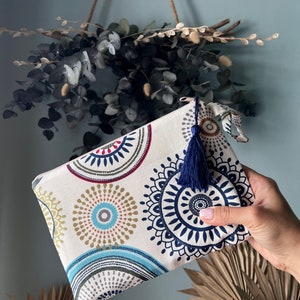 Handmade Boho Makeup Bag: Cotton Clutch with Tassel