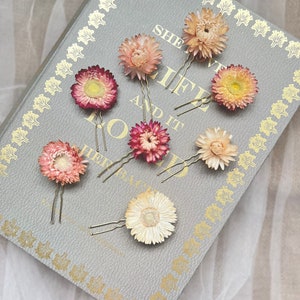 Dried Flower Hair Pins, Bridal Pink Floral Hair Pins, Blush Pink Hair Accessories, Minimal Flower Hair Pin Set, Wedding Hair Pins image 2