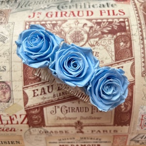 Blue Rose Hair Comb: Preserved Floral Wedding Headpiece