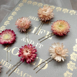 Dried Flower Hair Pins, Bridal Pink Floral Hair Pins, Blush Pink Hair Accessories, Minimal Flower Hair Pin Set, Wedding Hair Pins image 6