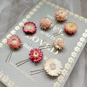 Dried Flower Hair Pins, Bridal Pink Floral Hair Pins, Blush Pink Hair Accessories, Minimal Flower Hair Pin Set, Wedding Hair Pins image 9