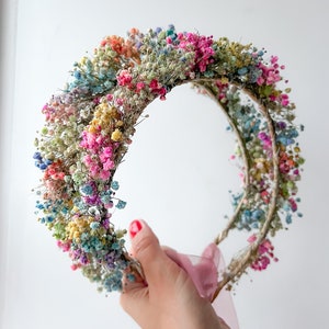 Corona di fiori arcobaleno &quot;Fiato di bambino&quot;: corona di fiori secchi per capelli