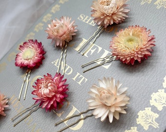 Dried Flower Hair Pins, Bridal Pink Floral Hair Pins, Blush Pink Hair Accessories, Minimal Flower Hair Pin Set, Wedding Hair Pins