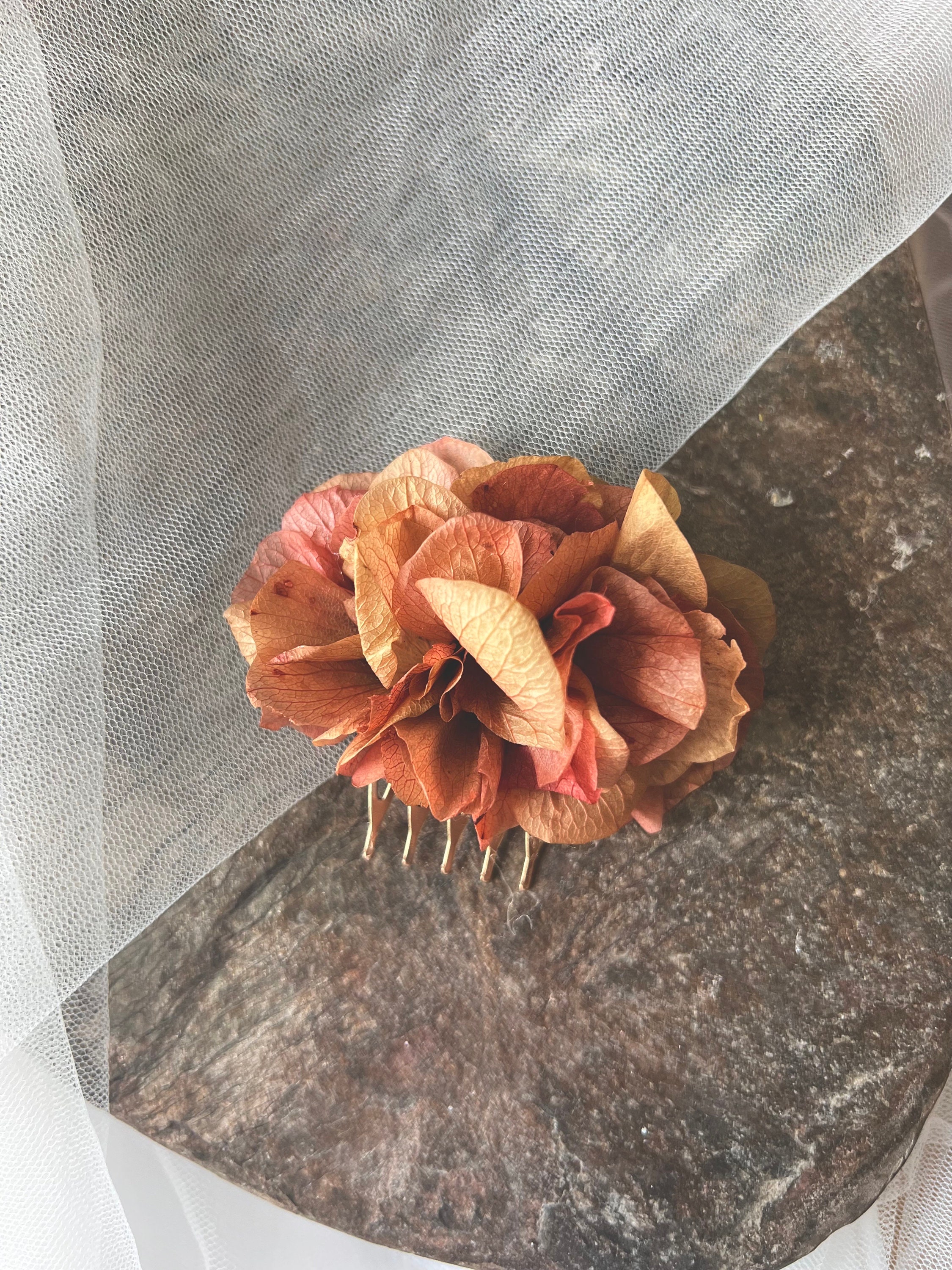 Autumnal Wedding Flower Hair Piece Pink & Cream Bridal Dried Floral Comb, Fall Rustic Accessories For Bride