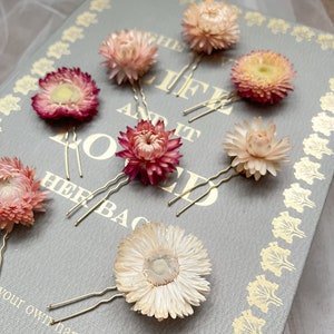 Dried Flower Hair Pins, Bridal Pink Floral Hair Pins, Blush Pink Hair Accessories, Minimal Flower Hair Pin Set, Wedding Hair Pins image 7