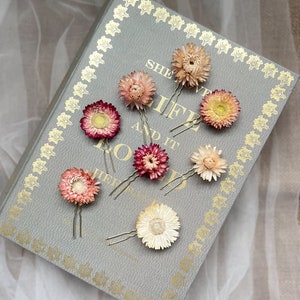 Dried Flower Hair Pins, Bridal Pink Floral Hair Pins, Blush Pink Hair Accessories, Minimal Flower Hair Pin Set, Wedding Hair Pins image 4