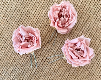 Pink Rose Hair Pins, Boho Wedding Dried Flower Hair Accessories