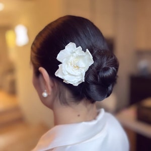 Boho Bridal Gardenia Rose Wedding Hair Pins White, Dried Floral Hair Piece, Rose Hair Pin, Real Flower Wedding Hair Accessories Handmade