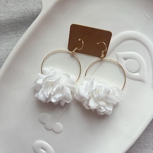 14K Gold Plated Bridal Earrings, Floral Earrings for Wedding, Minimalist Bride Earrings Jewelry, White Ivory Flower Hoop Earrings