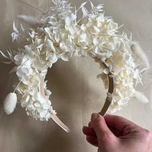 Ivory Hydrangea Floral Headband for Brides, Boho Bridal Statement Headpiece Ivory White, Wild Looking Flower Tiara Large, Big Flower Crown image 5