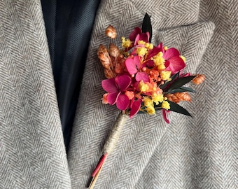 Colourful Dried Flower Buttonhole, Groom Boutonniere, Summer Wedding Corsage Flowers, Boho Wedding Buttonhole
