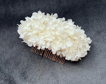 Boho Bridal White Ivory Dried Real Flower Hair Piece, Summer Wedding Romantic Bride Dry Flower Hair Comb, Floral Headpiece