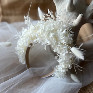 Ivory Hydrangea Floral Headband for Brides, Boho Bridal Statement Headpiece Ivory White, Wild Looking Flower Tiara Large, Big Flower Crown image 6