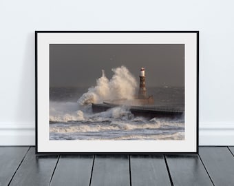 Roker Pier and Lighthouse Storm Surge Print  - Sunderland