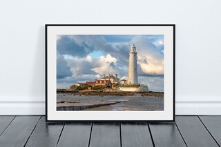 Artery8 Biglietto D'Auguri Bianco Con Tramonto Sul Mare E Faro Di St Mary's, Whitley Bay, Formato 17,5x12,5 Cm, Con Busta