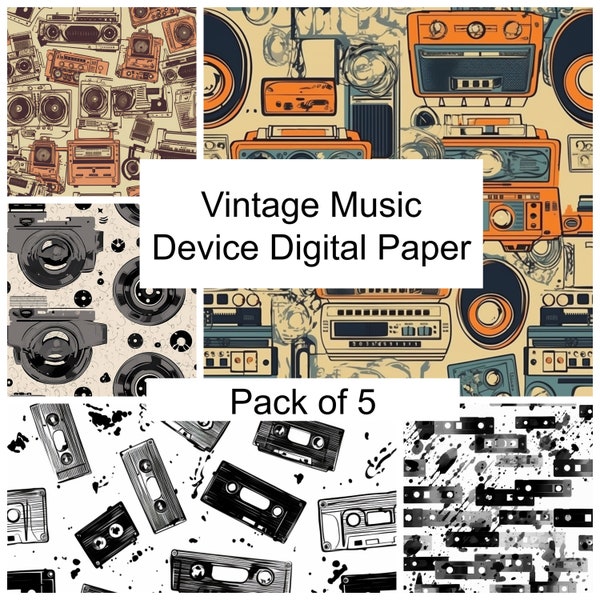Vintage Music Device Digital Paper Pack of 5